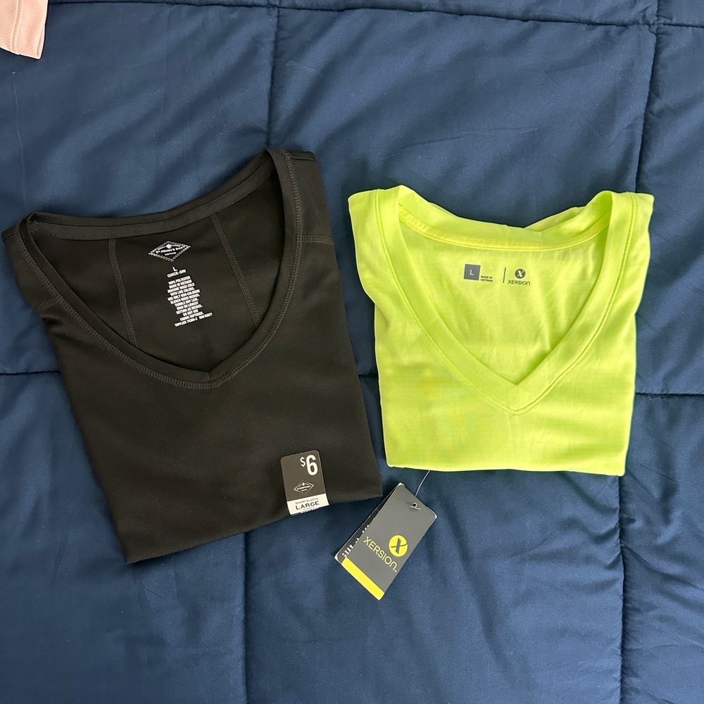 Black and Neon Green V-Neck T-Shirts